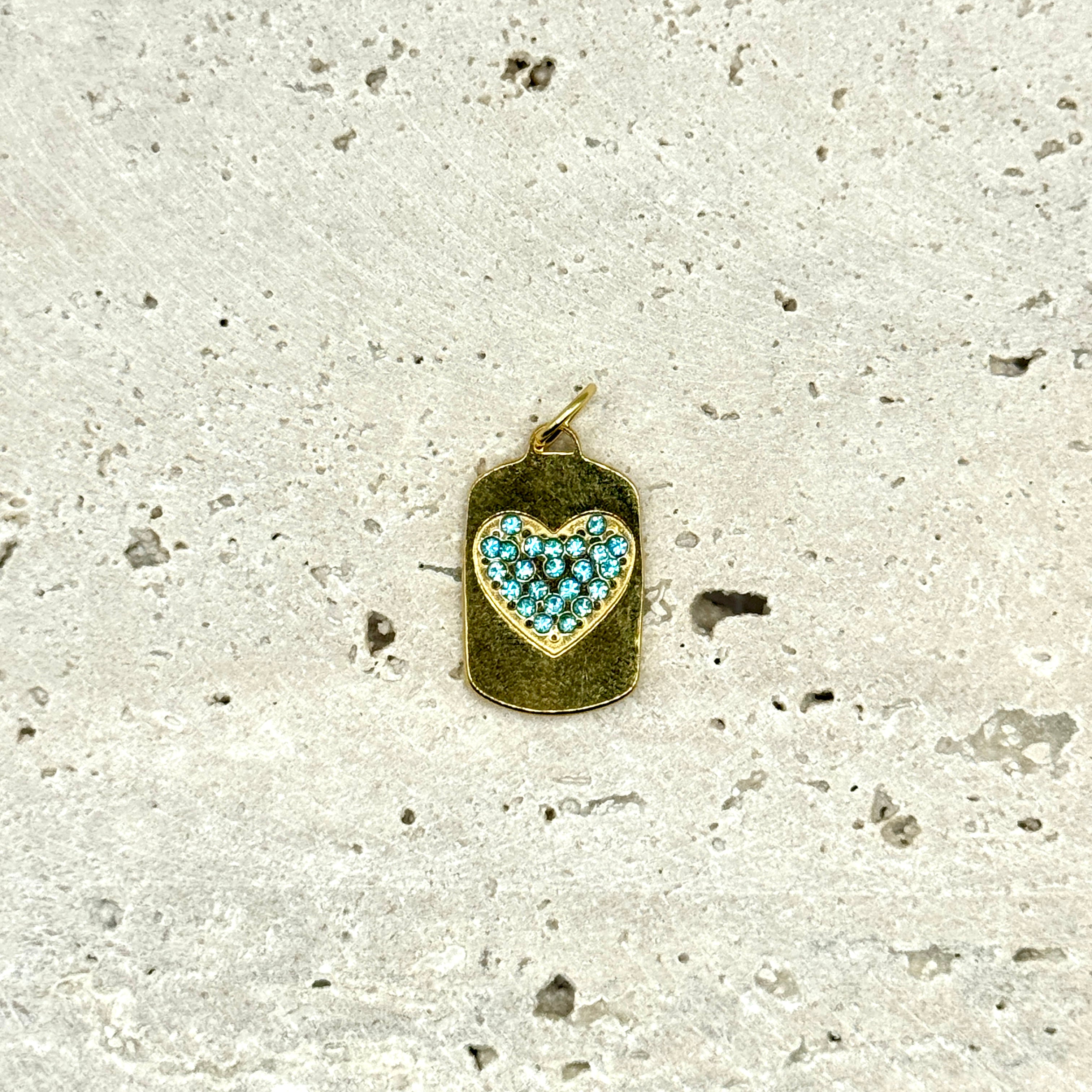 CHARM MÉDAILLON CŒUR STRASS BLEUS