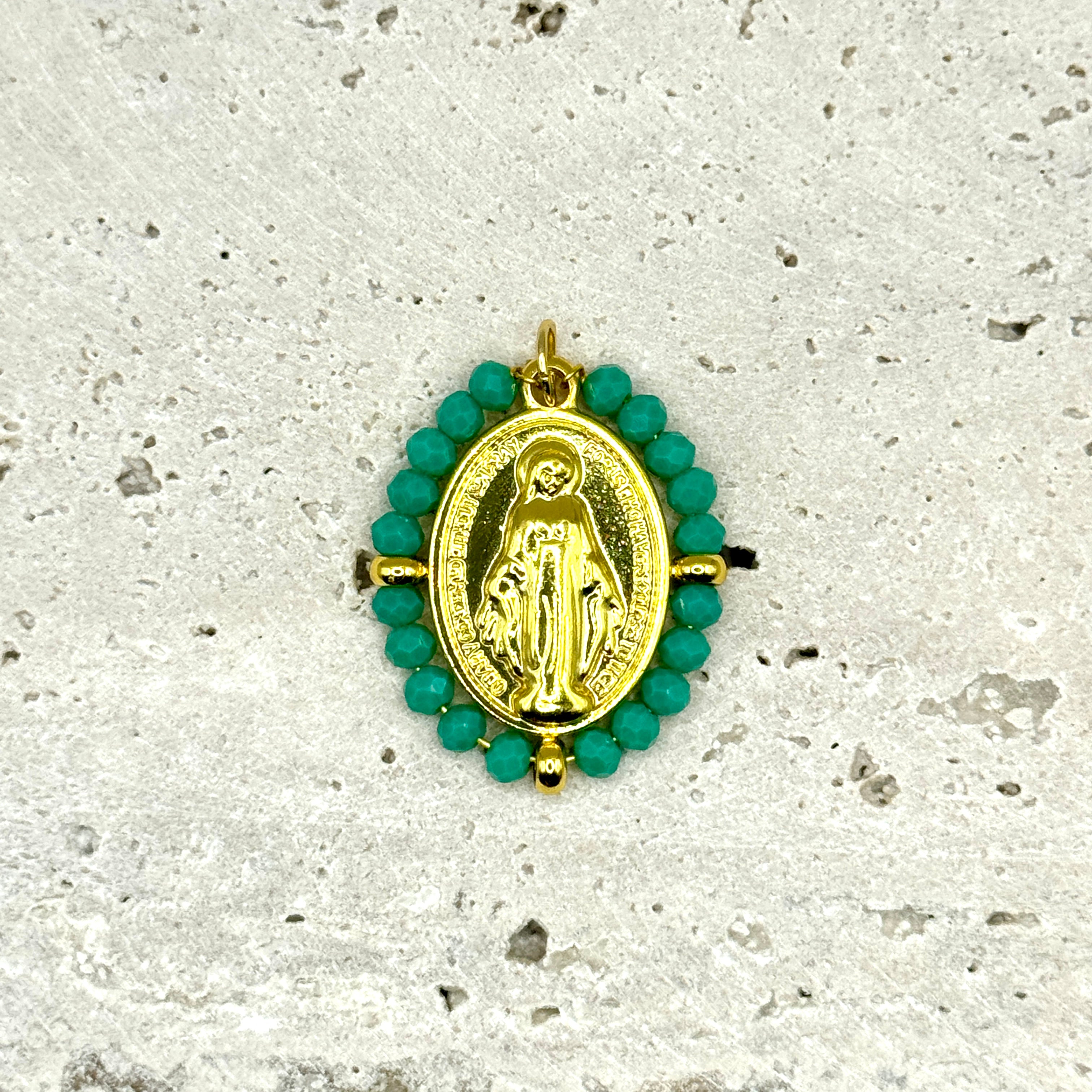 CHARM MÉDAILLE VIERGE MARIE BLEUE TURQUOISE