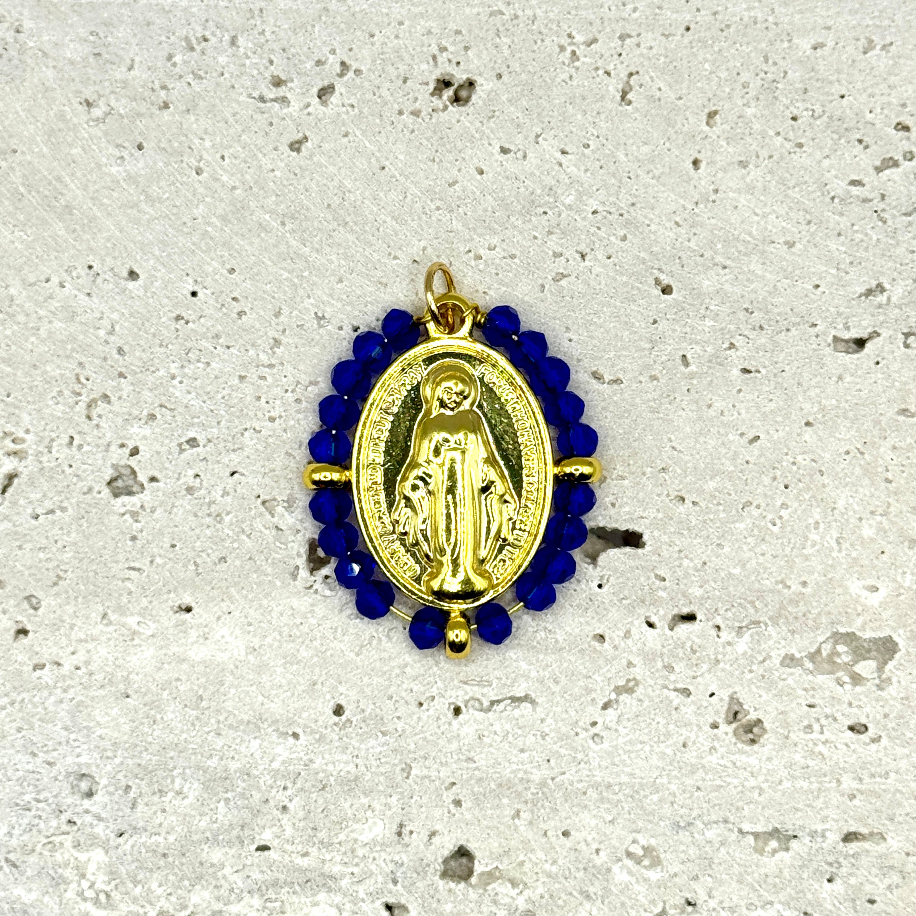 CHARM MÉDAILLE VIERGE MARIE BLEU ÉLECTRIQUE