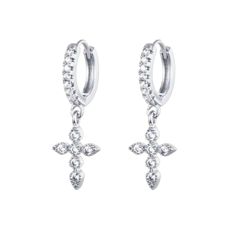 Boucles croix diamants